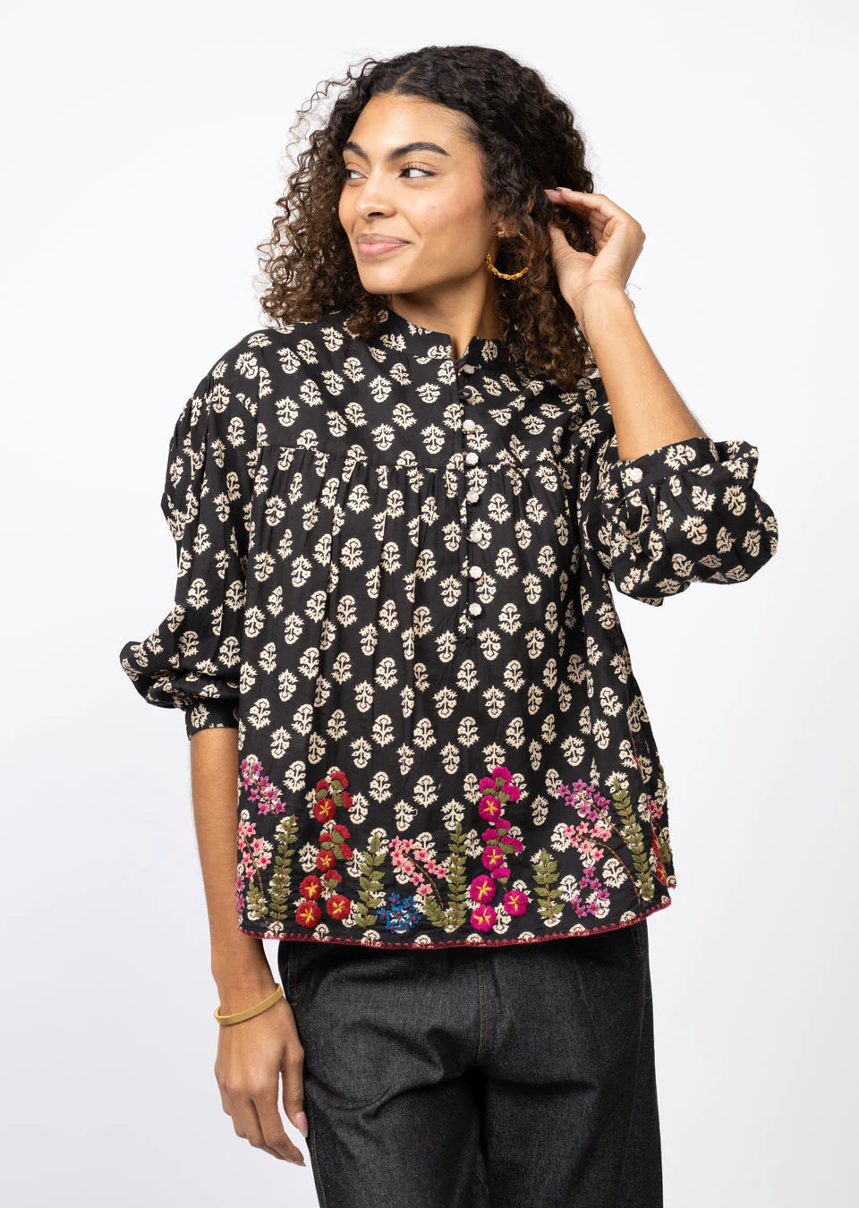 Field of Flowers Top Black