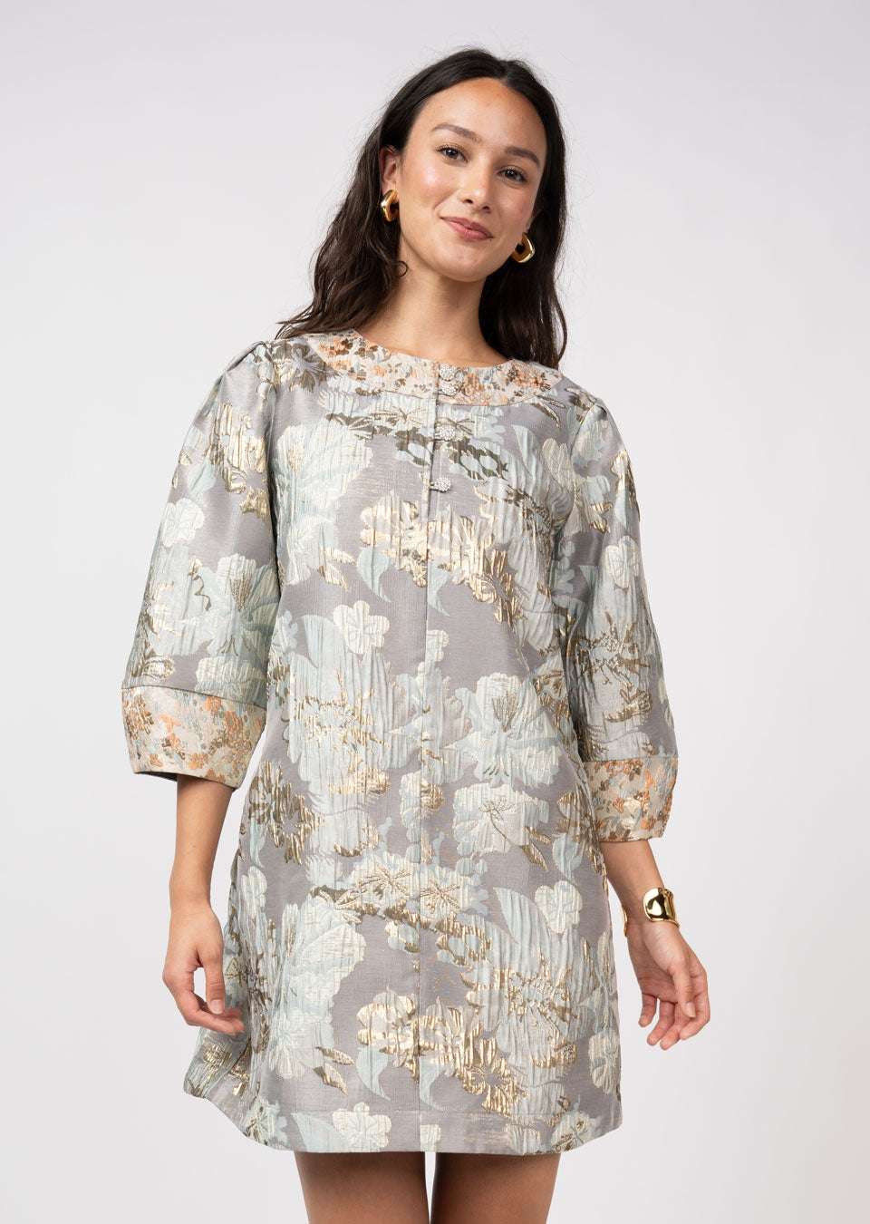 Jacquard Button Neck Dress