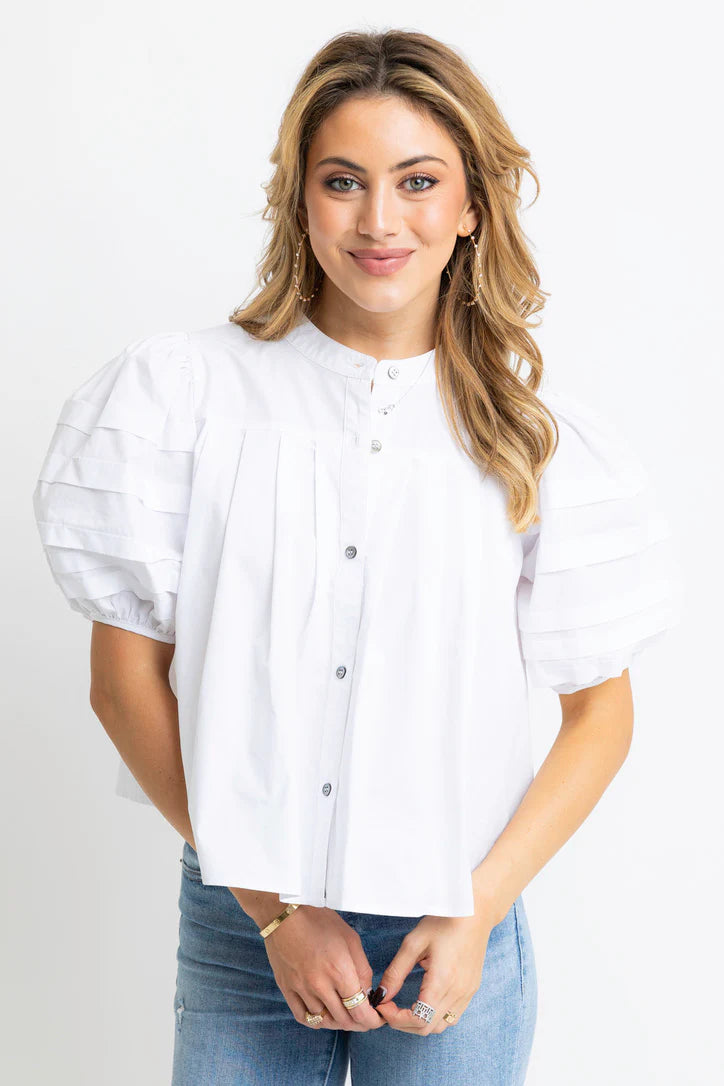 Solid Poplin Pleat Slv Top