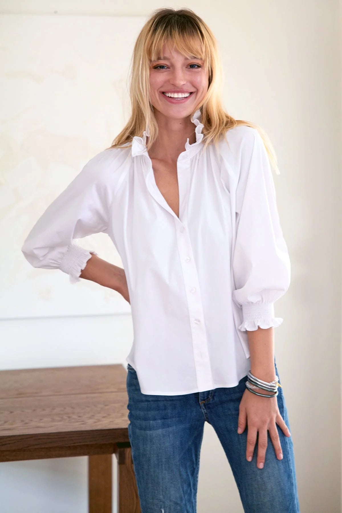 FIONA RUFFLE NECK SHIRT WHITE