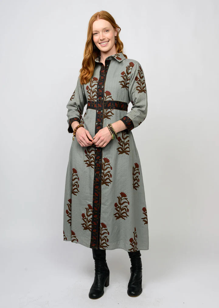 Double Button Bordered Dress Gray