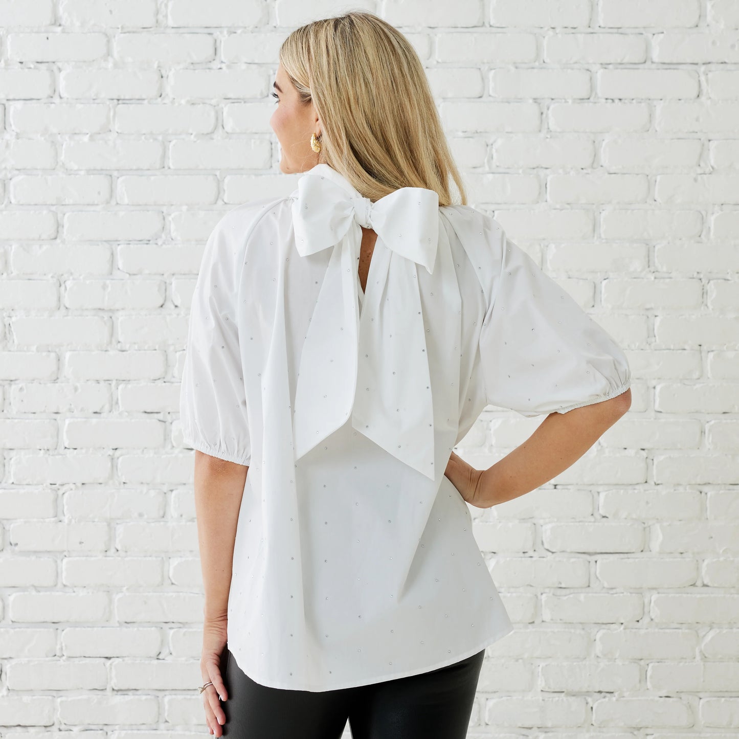 RYAN BOW SPARKLE TOP WHITE