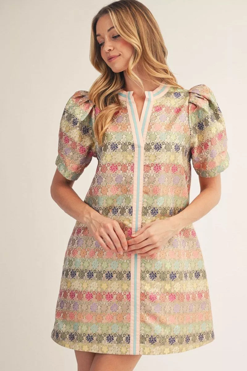 Blush Floral Jacquard Dress