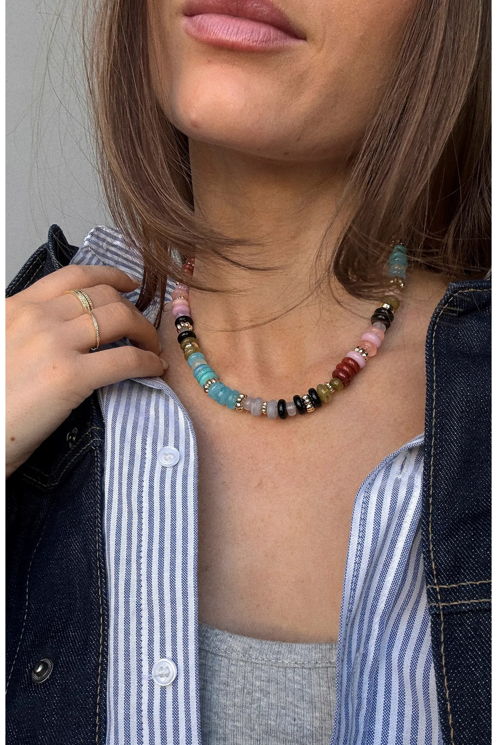 Mariel Multi/Gold Semi-Precious Beaded Necklace