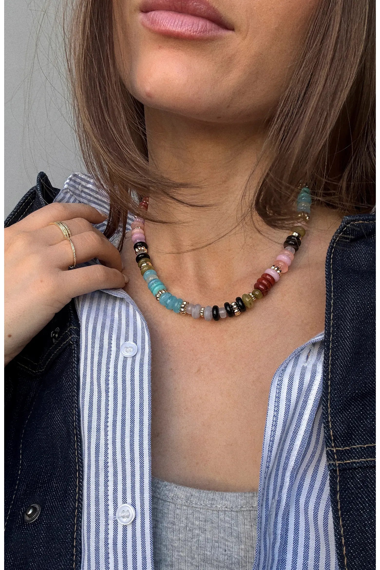 Mariel Multi/Gold Semi-Precious Beaded Necklace
