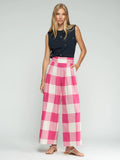 PINK GINGHAM PLEATED TROUSERS
