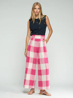 PINK GINGHAM PLEATED TROUSERS