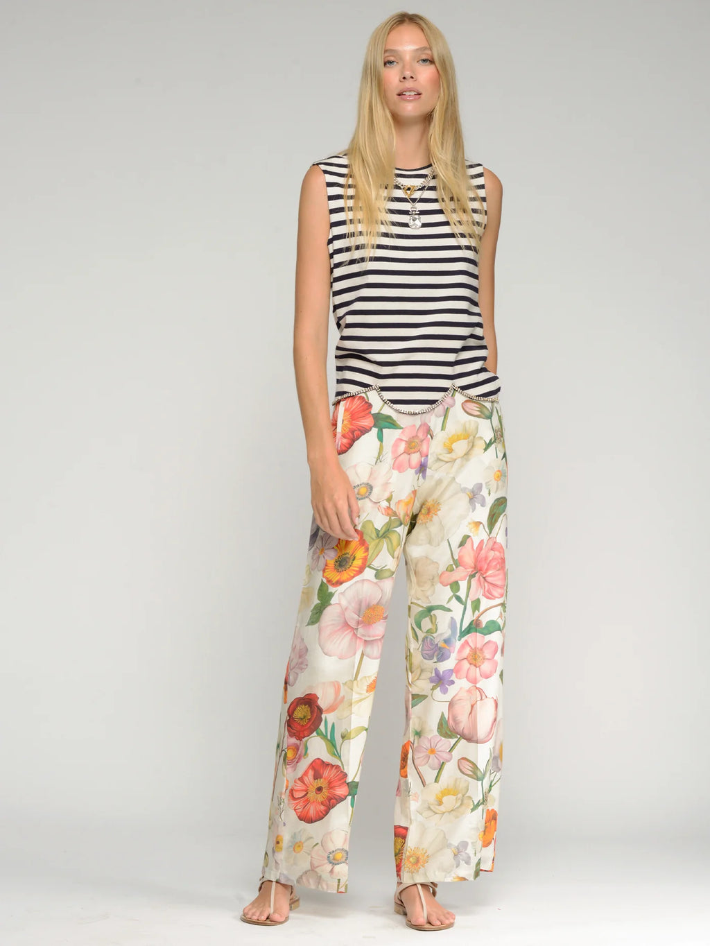 MULTICOLORED FLORAL PRINT TROUSERS