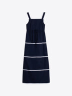 NAVY DRESS WITH WHITE STRIPED STRAPS