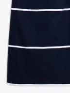 NAVY DRESS WITH WHITE STRIPED STRAPS
