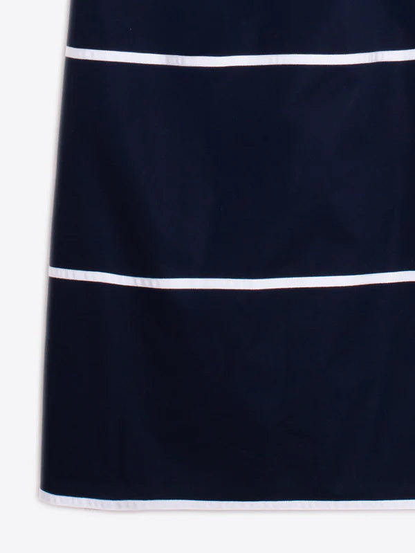 NAVY DRESS WITH WHITE STRIPED STRAPS