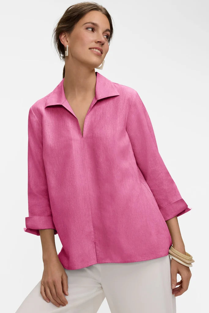 Agnes Linen 3/4 Slv Shirt Cosmo Pink