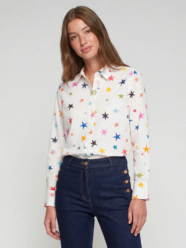 WHITE SHIRT WITH MULTICOLORED STAR PRINT