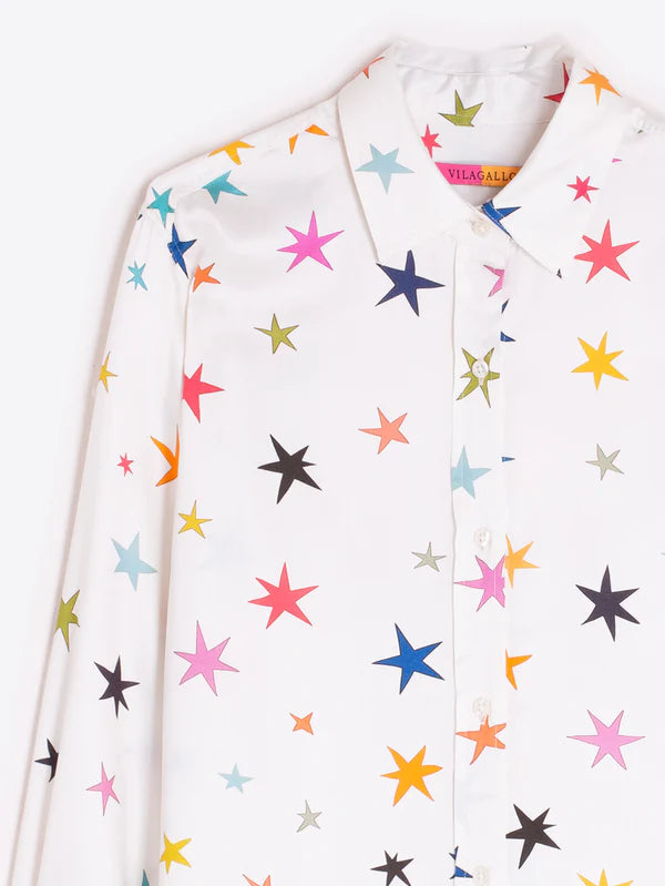 WHITE SHIRT WITH MULTICOLORED STAR PRINT