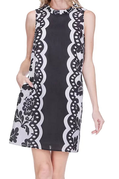 Ruffles Neck Dress Scallop Noir