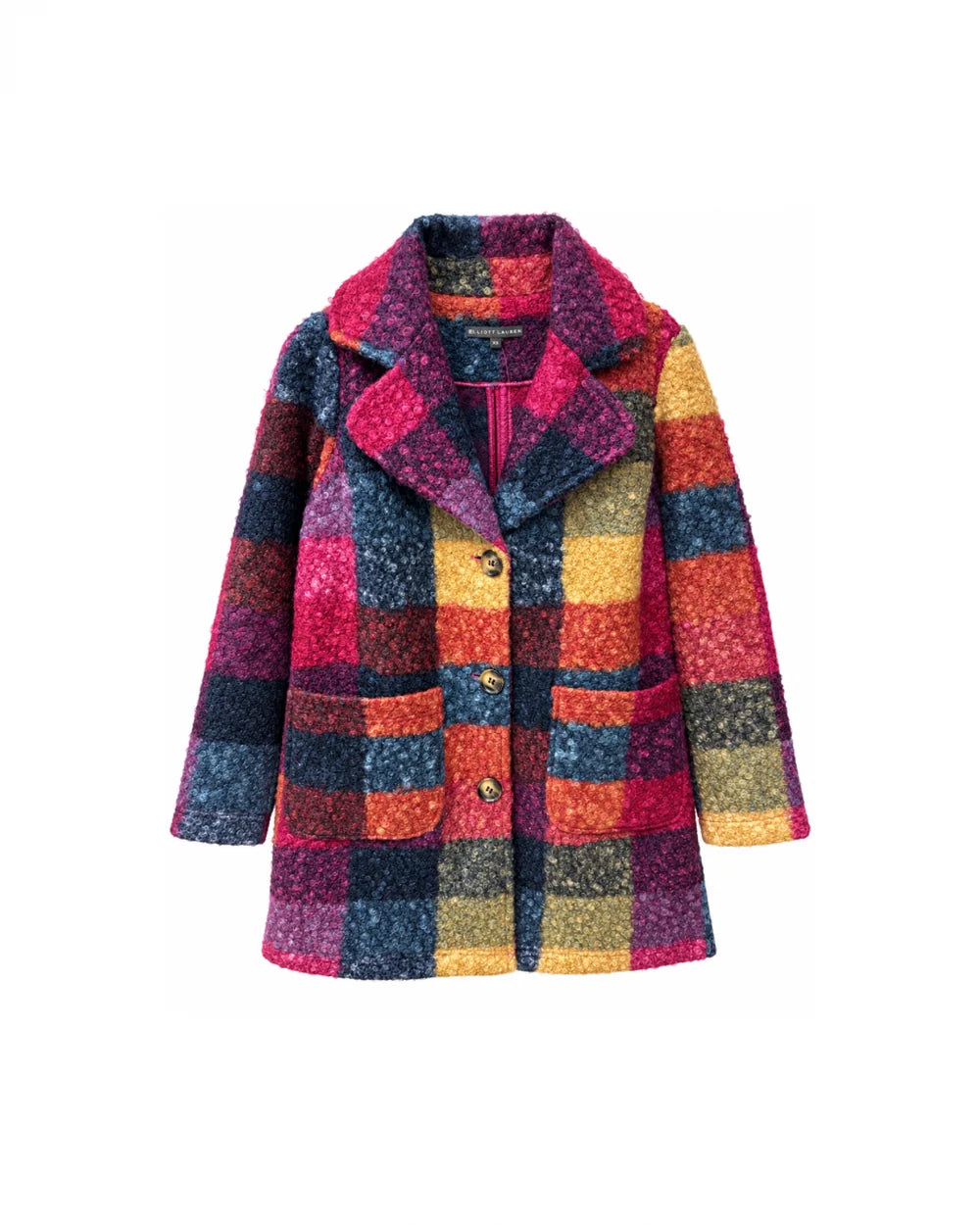 Long Plaid Texture Jacket w/ Patch Pockets