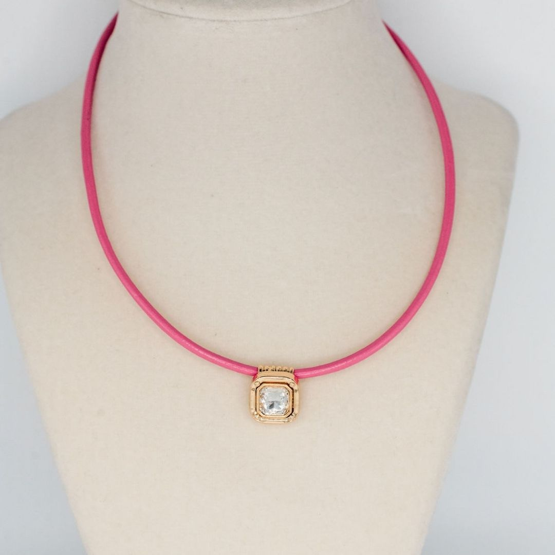 Gold Sparkle Necklace - Pink