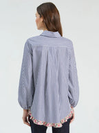 STRIPED SHIRT FRILL MINI FLOWER ON THE HEM