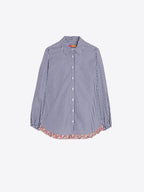 STRIPED SHIRT FRILL MINI FLOWER ON THE HEM