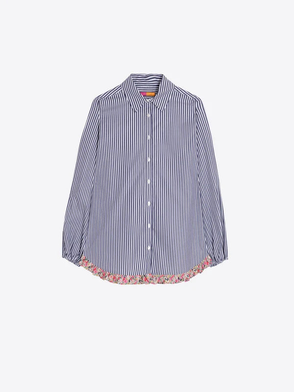 STRIPED SHIRT FRILL MINI FLOWER ON THE HEM