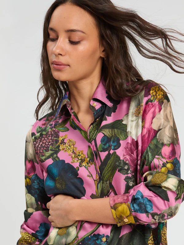 PINK FLORAL SILK SHIRT