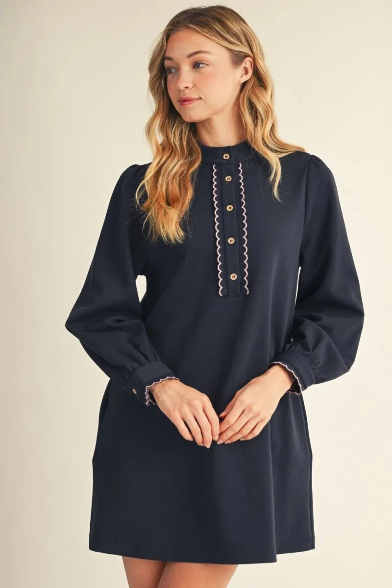 Navy Long Sleeve Short Dress