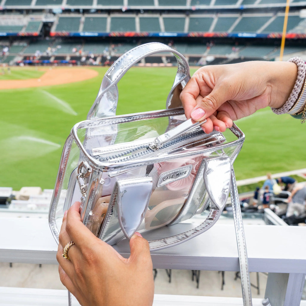 Stadium Tote with Strap - Silver