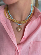 Heart Leather Cord Necklace - Powder Blue