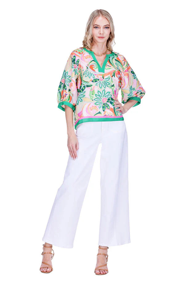 Stitch Trim Top, Patchwork Green
