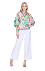 Stitch Trim Top, Patchwork Green