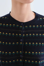 Navy Cardigan with Flowers