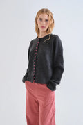 Grey Cardigan with Pink Buttons