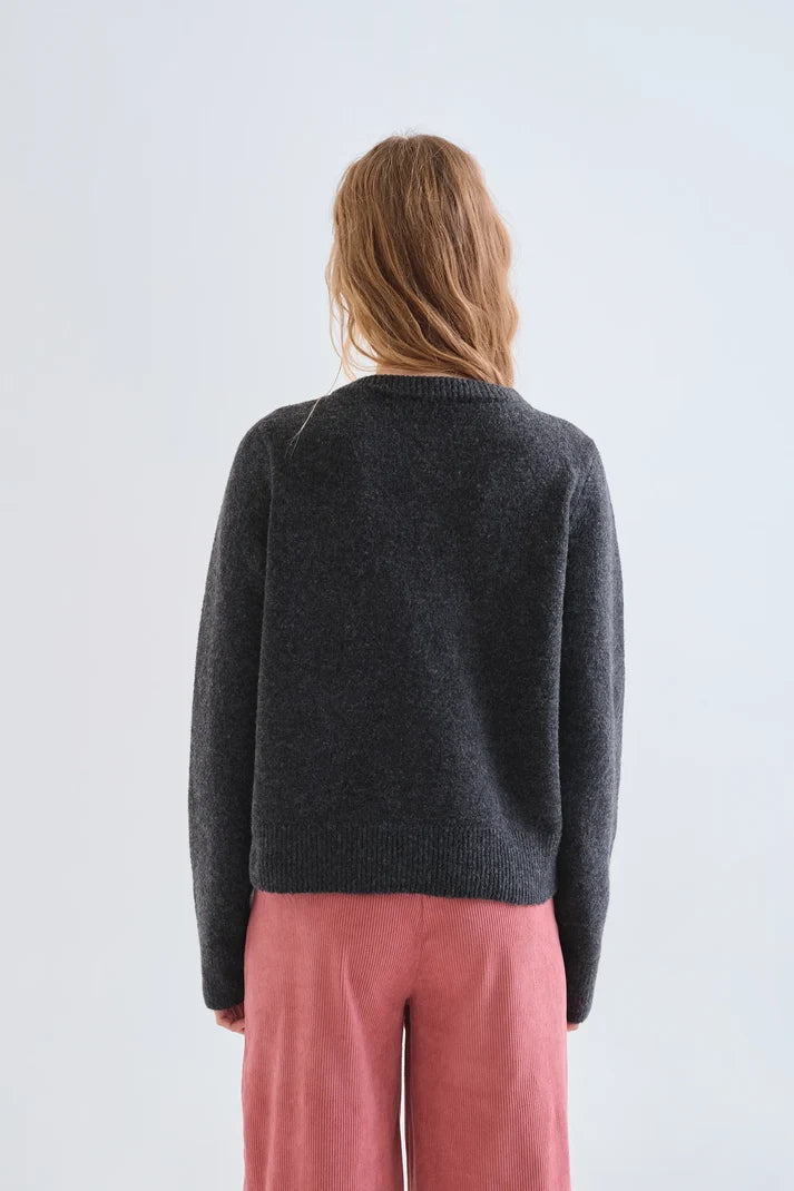 Grey Cardigan with Pink Buttons