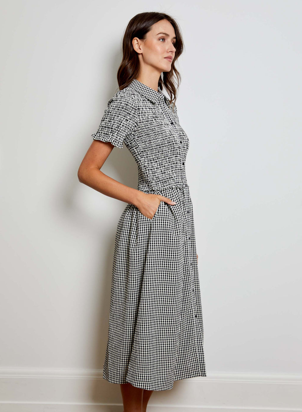 SMOCKED GINGHAM DRS