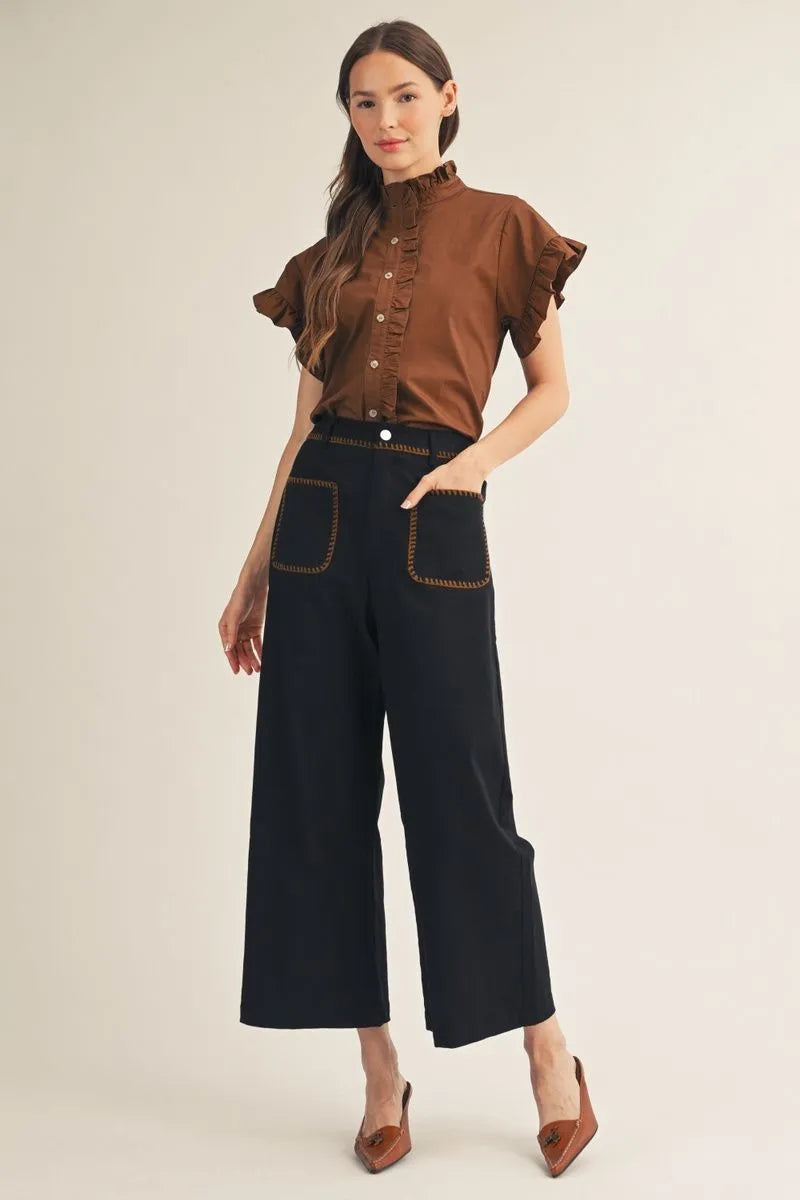 Brown SS Ruffle Top