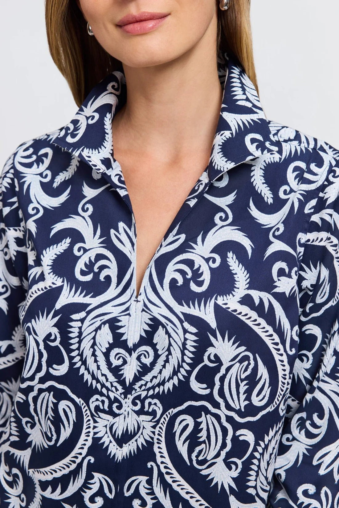 Agnes Printed Damask Long Sleeve Popover Shirt