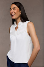 Tammy Knit-Woven Ruffle Collar Sleeveless Layering Tank