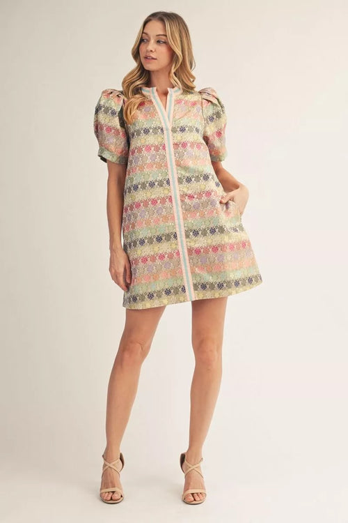 Blush Floral Jacquard Dress