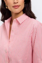 Jodie No Iron Stripe Long Slv Shirt Coral