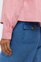 Jodie No Iron Stripe Long Slv Shirt Coral