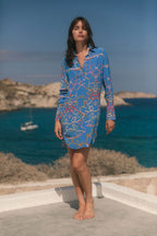 Daria Silk Shirt Dress - Blue Belt