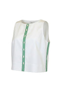 Crop Top - White with Green/White Stripe Detail