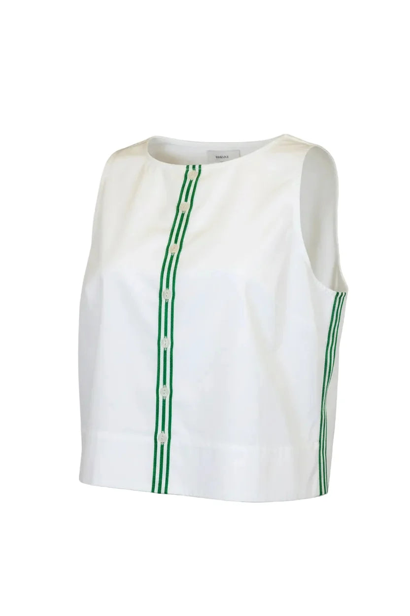 Crop Top - White with Green/White Stripe Detail