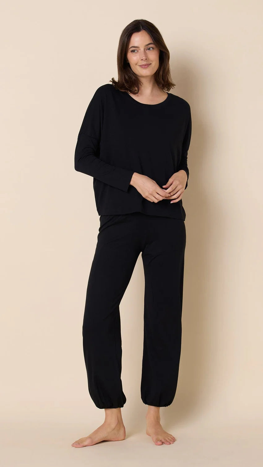 Midnight Pima Knit Pullover Set Black