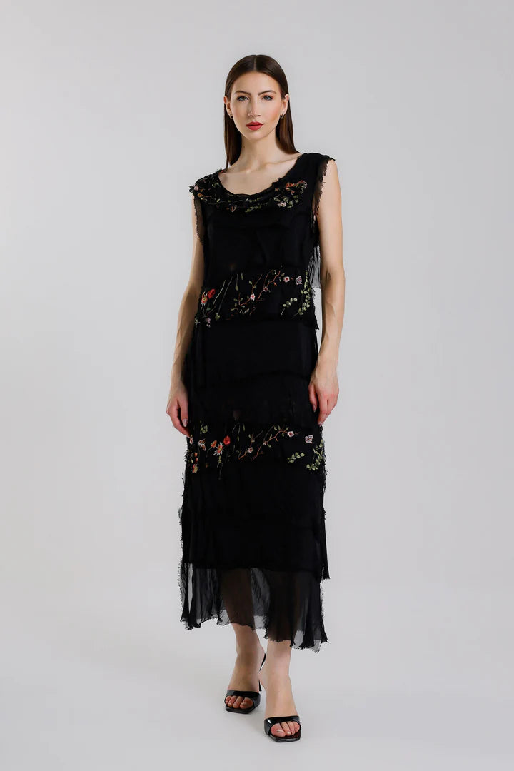 Embroidered Aleena Silk Maxi Ruffle Dress