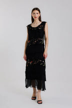 Embroidered Aleena Silk Maxi Ruffle Dress