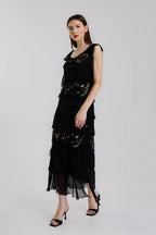 Embroidered Aleena Silk Maxi Ruffle Dress