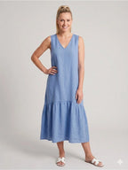 At Ease Linen Dress Blue