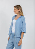 At Ease Linen Hoodie Blue