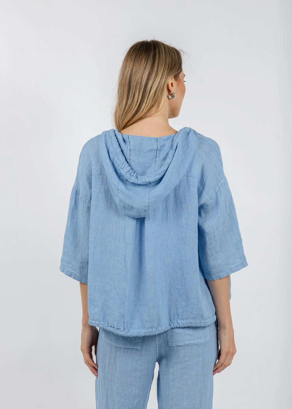 At Ease Linen Hoodie Blue